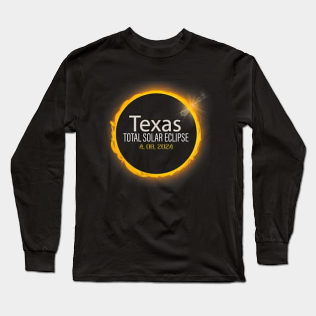 Solar Eclipse 2024 Total Solar Eclipse State Texas Long Sleeve T-Shirt by SanJKaka